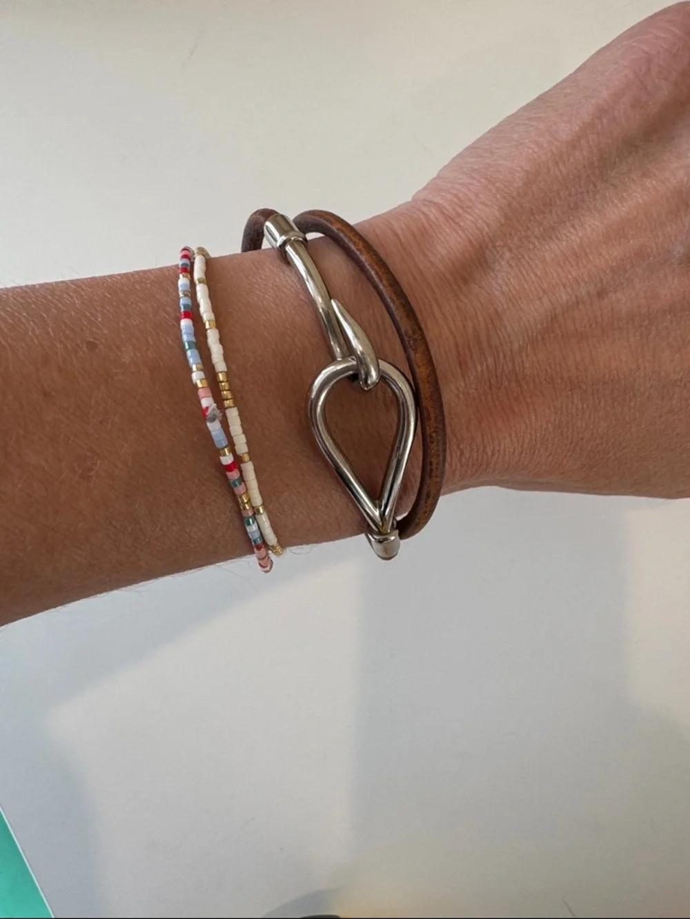 Hermes Orange Box with Brown Leather Double Wrap Bracelet or choker Silver Hook